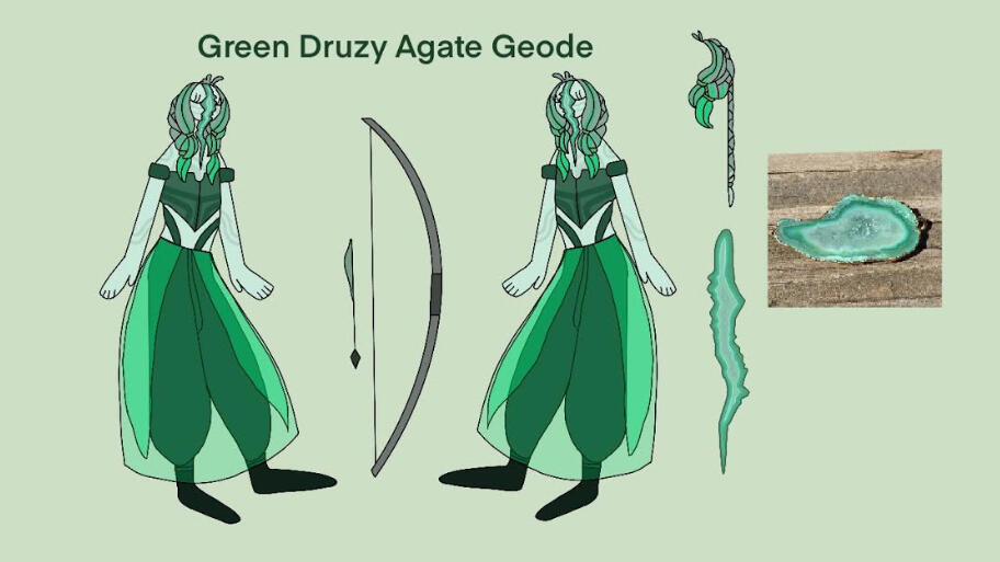 Gem OC Fusion Ref Sheet: Green Druzy Agate Geode